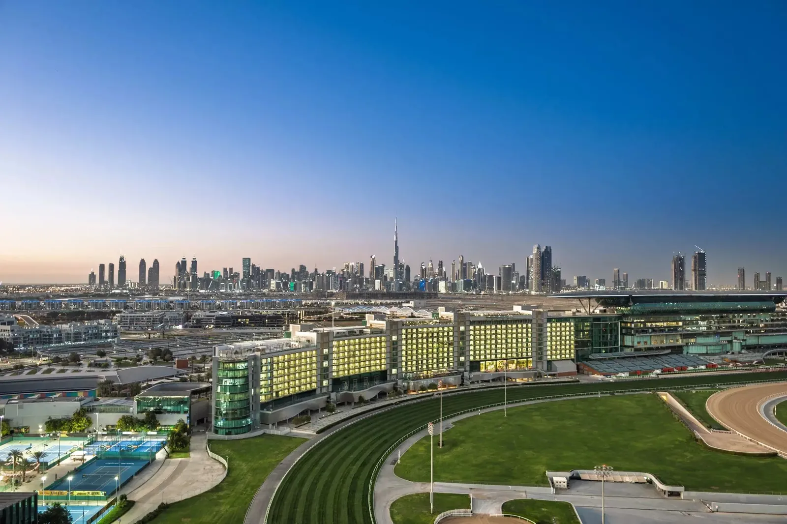 The Meydan Hotel façade beside the racecourse