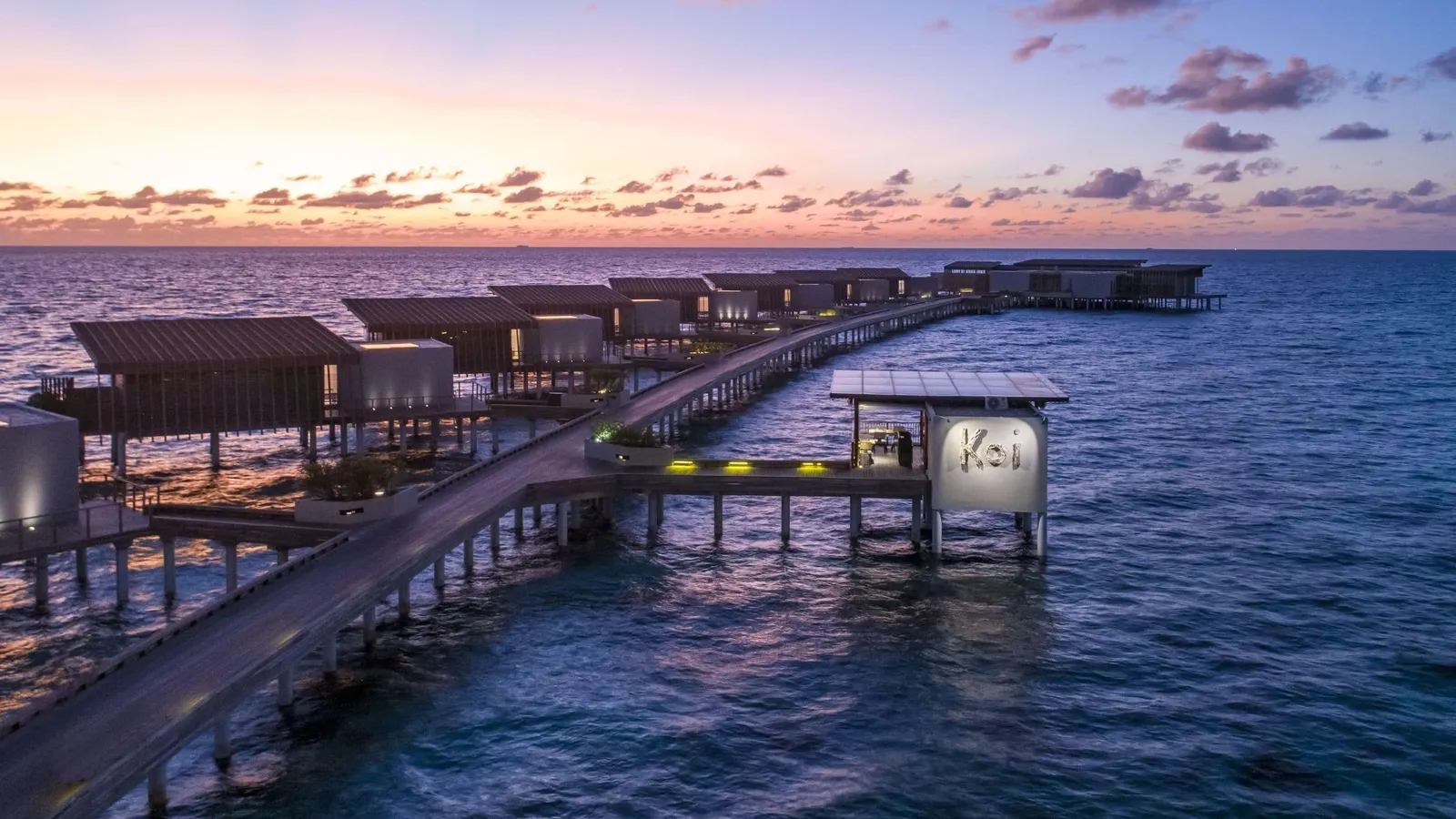 KOI restaurant and its jetty at sunset