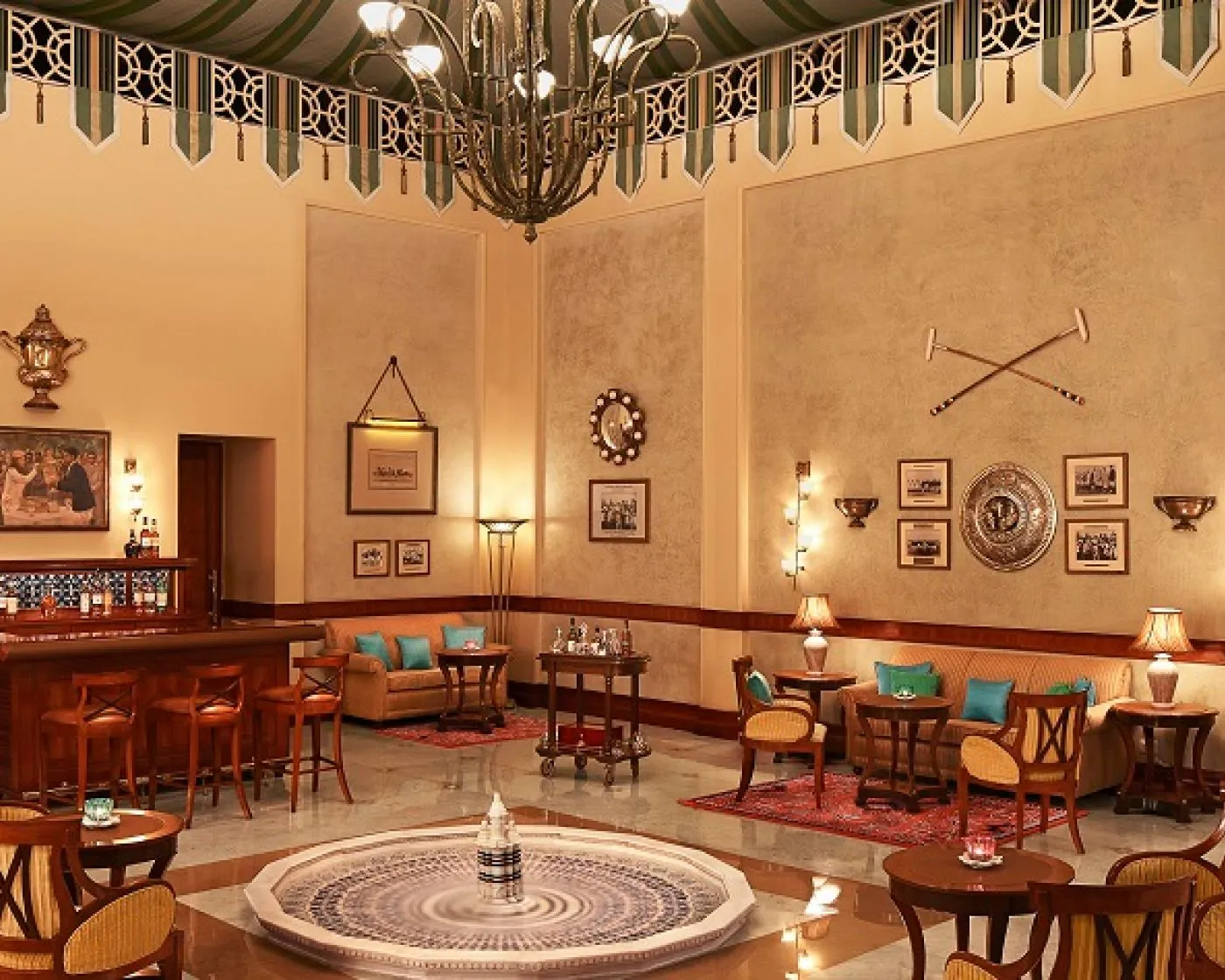 The Polo Bar, with trophies and polo sticks on the walls