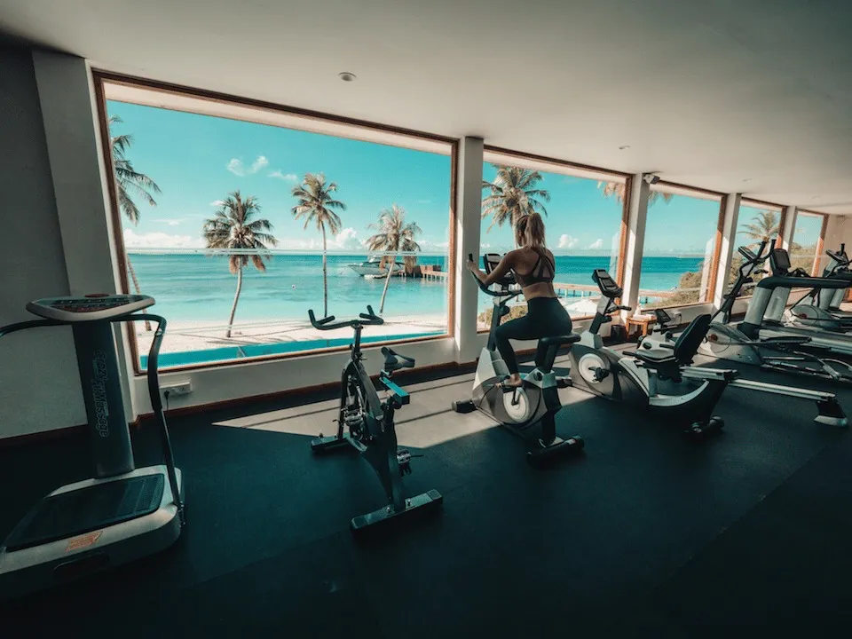 Gym equipment facing the sea