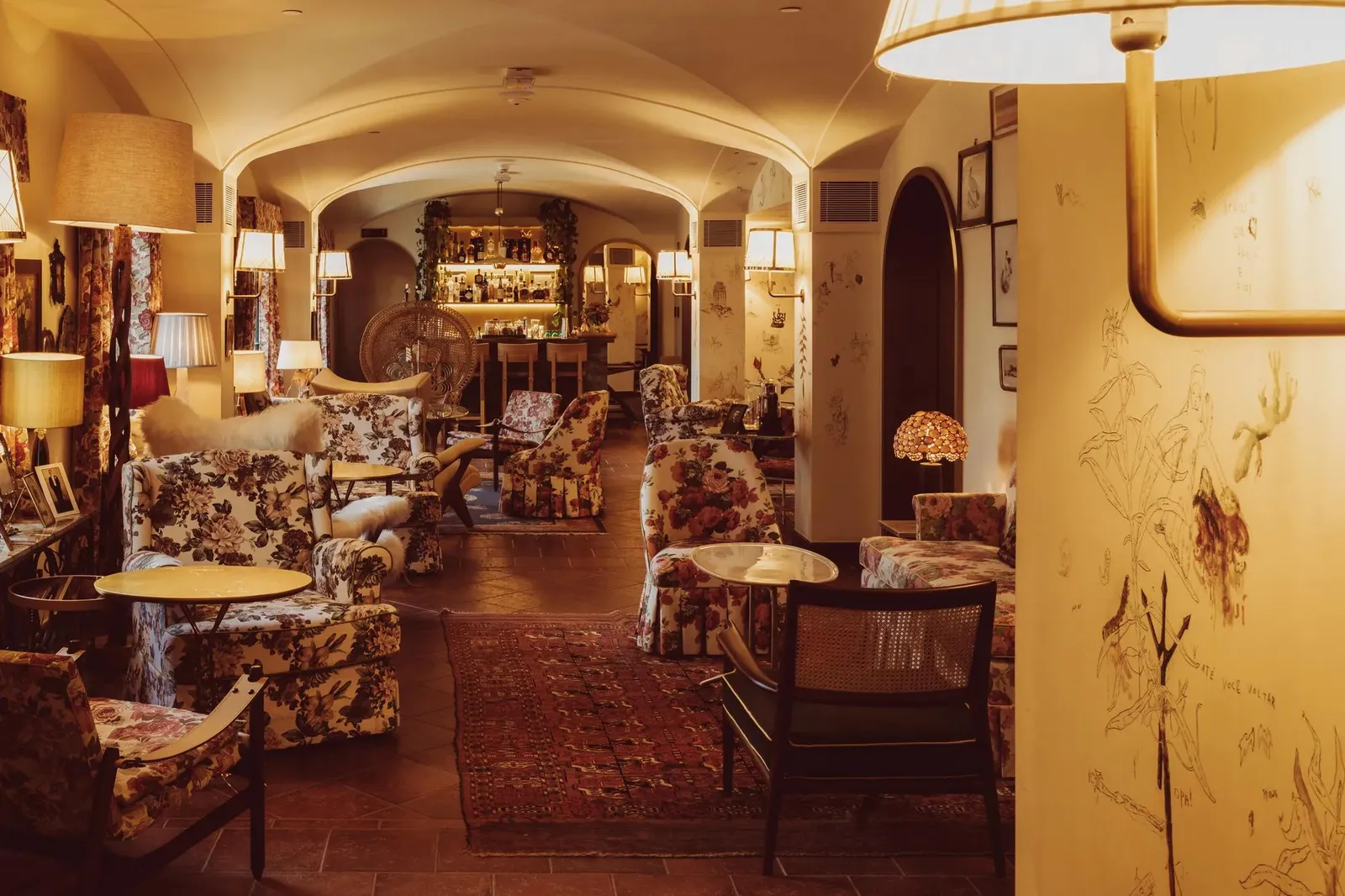 Seating areas and antique furnishings at Bela Vista Bar