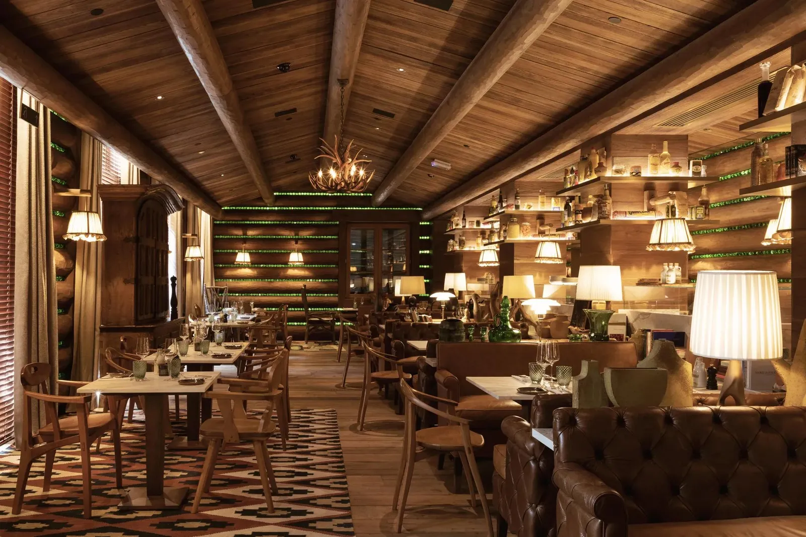Blaise restaurant with a timber ceiling and wooden furnishings