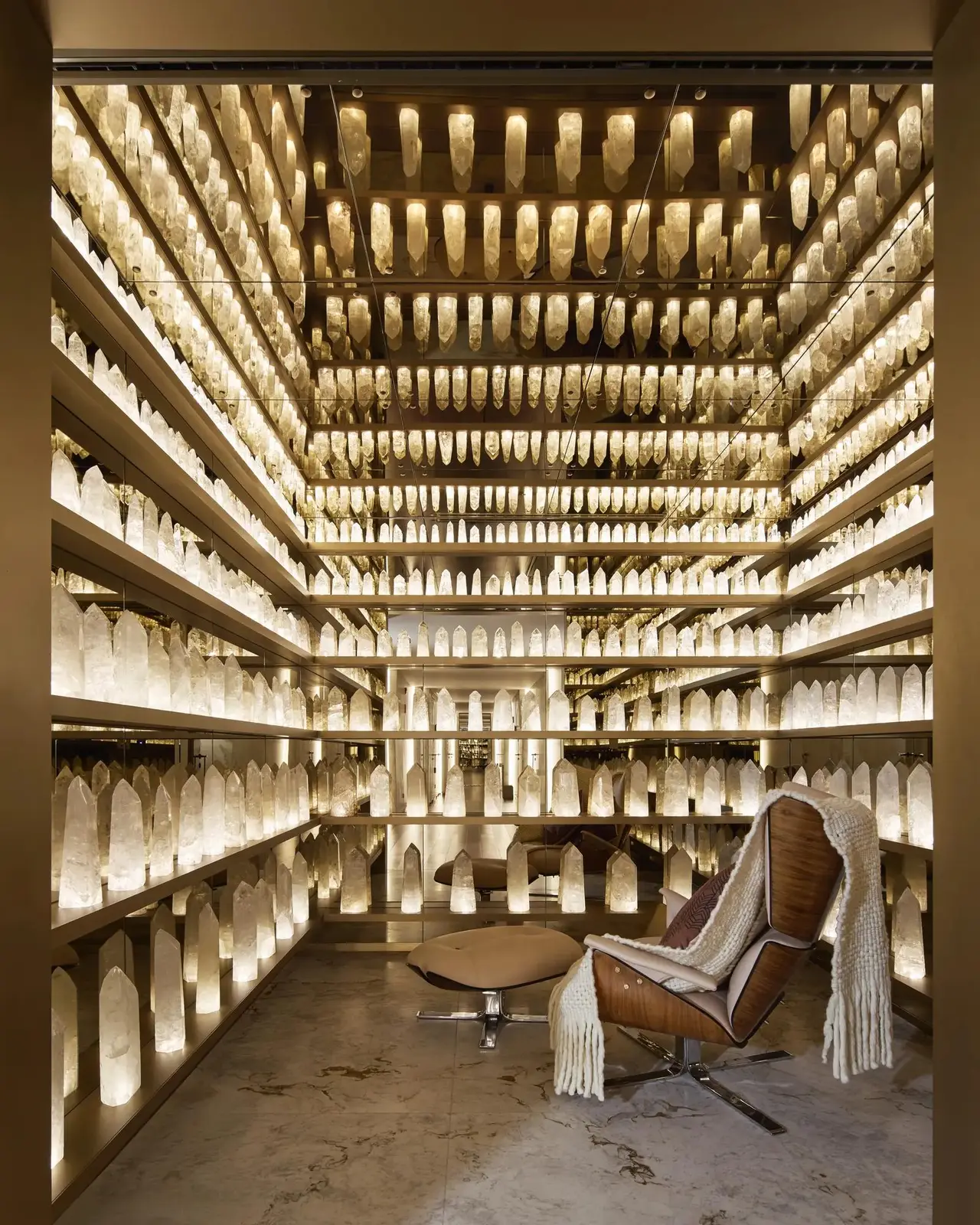 The Crystal Room with illuminated crystals along the walls