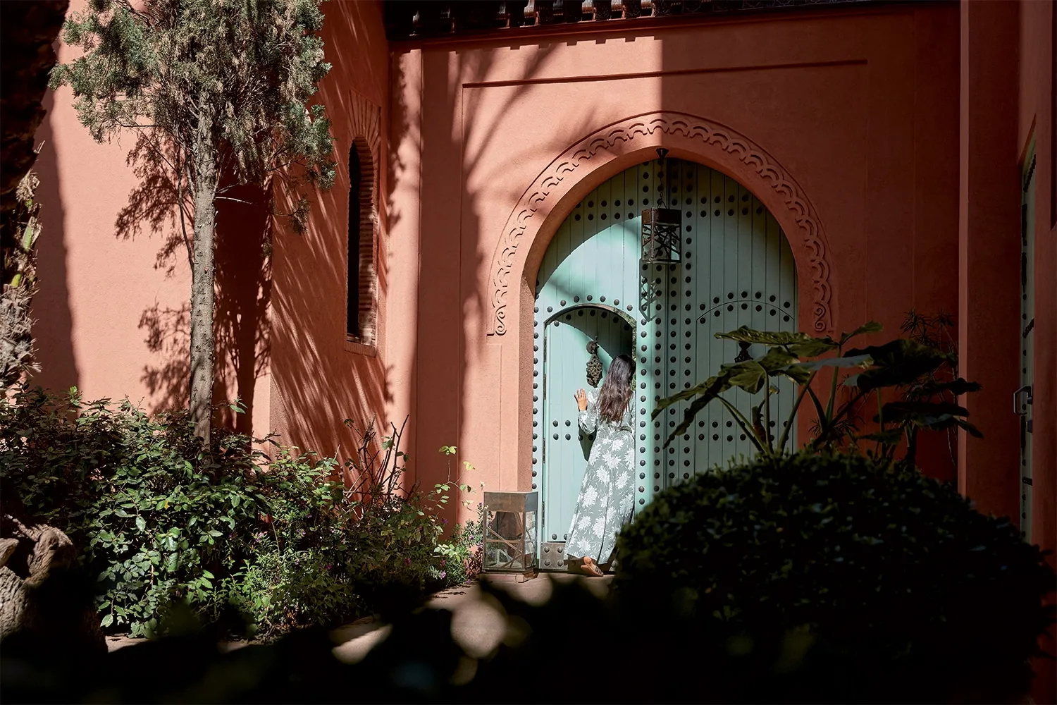 A painted door in the estate’s pink walls