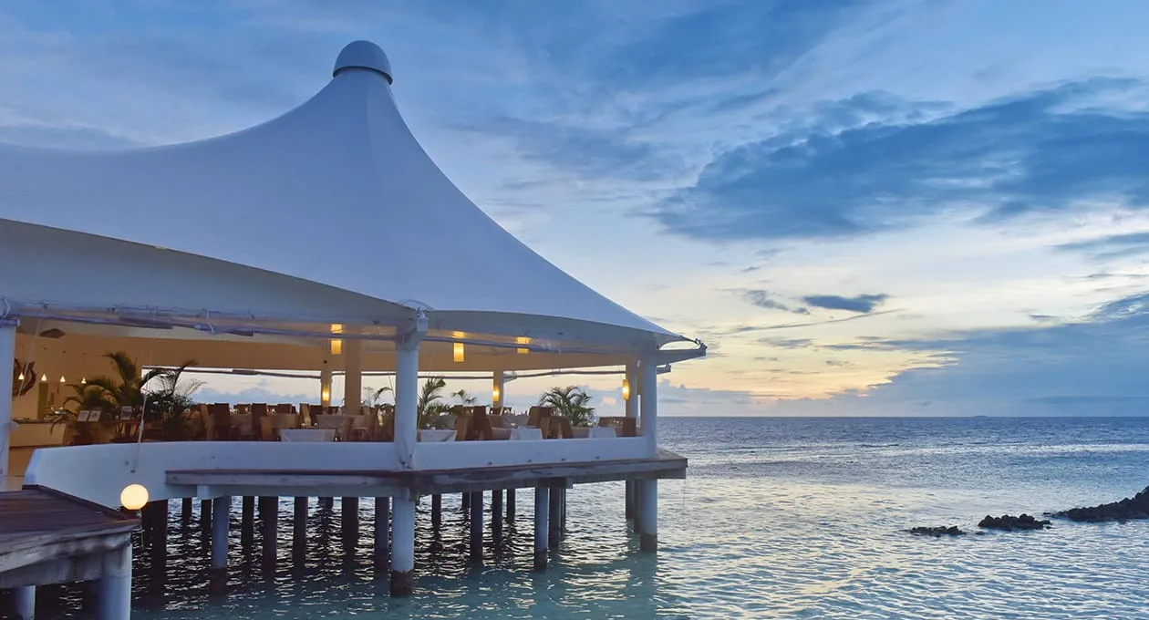 The lagoon restaurant at dusk.