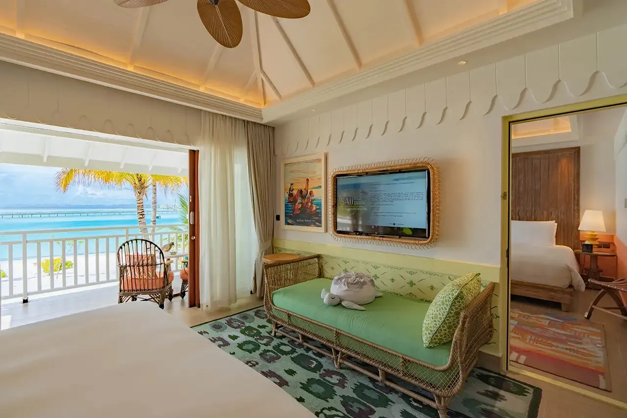 The Sky Family Room’s sitting area, the door to the sea-view balcony and the second room beyond