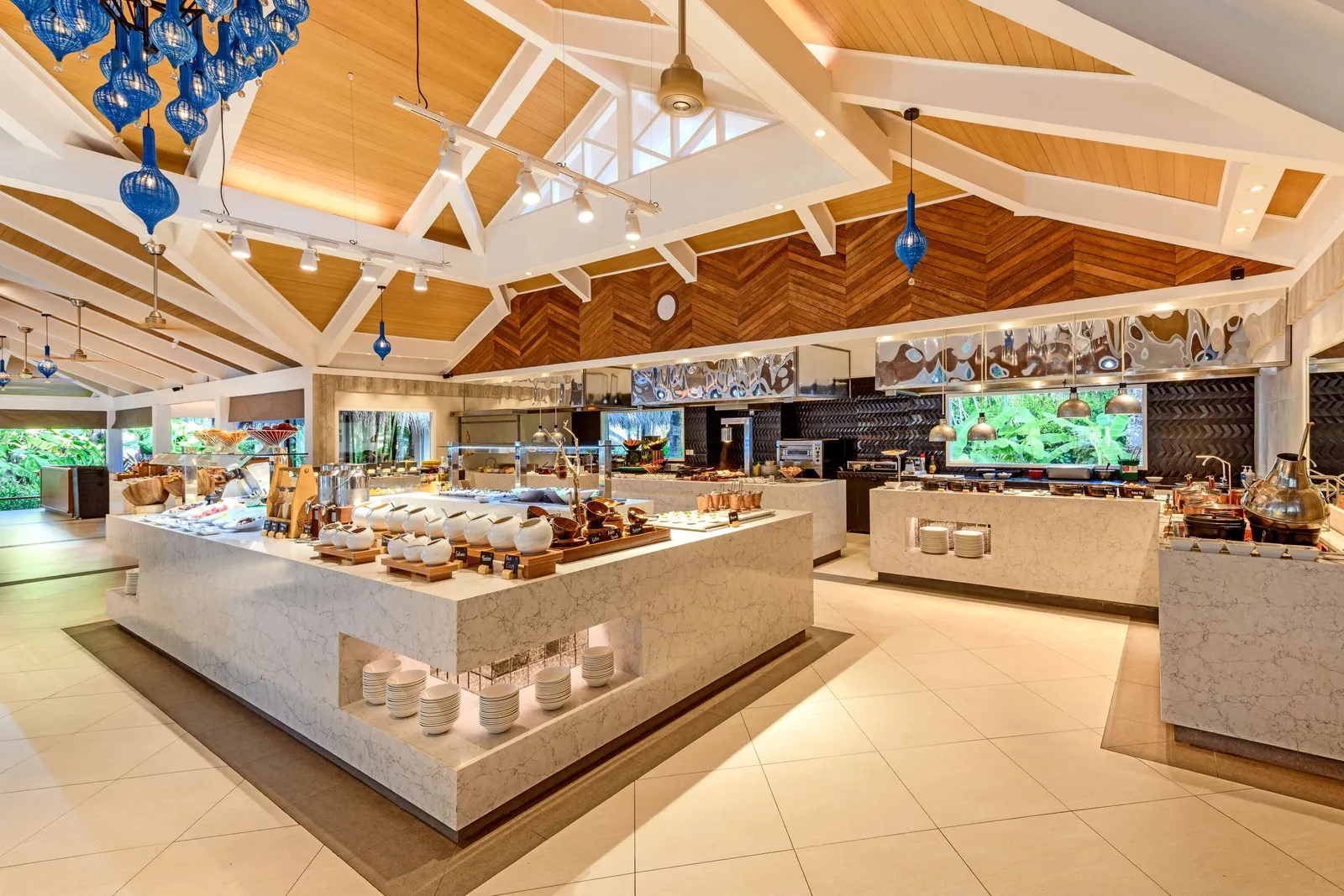 Feast’s buffet counters under the timber roof