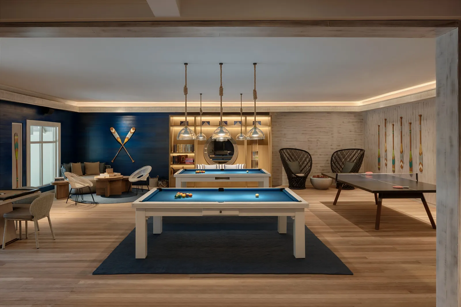 The Island Hideout, the teenagers’ room, with a pool table, table tennis and armchairs