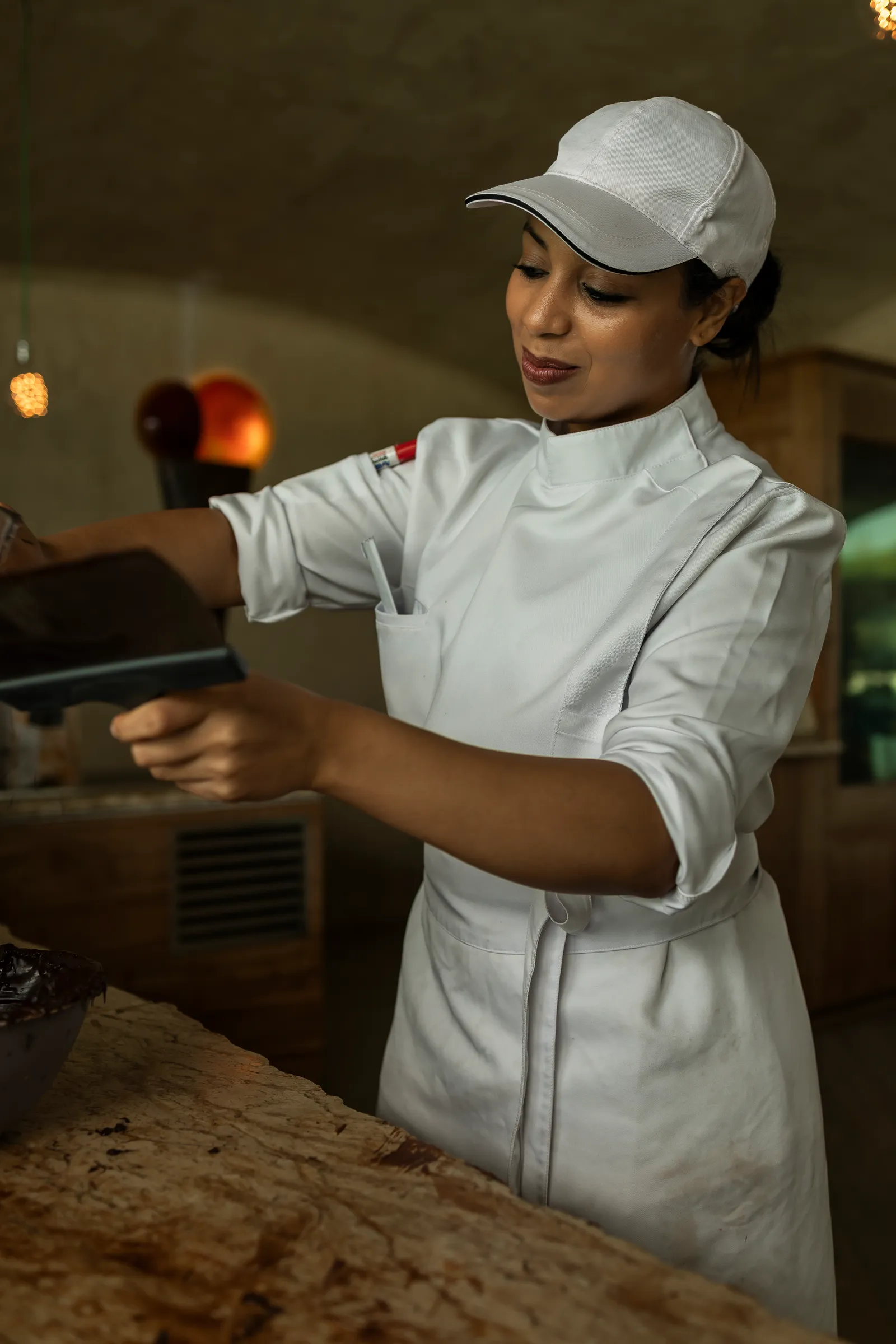 In the chocolate room, a chef at work