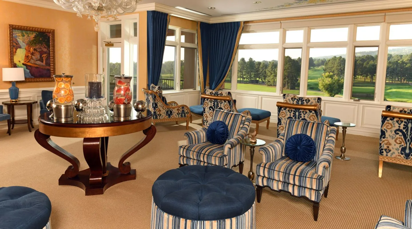 Spa lounge at The Broadmoor overlooking the grounds