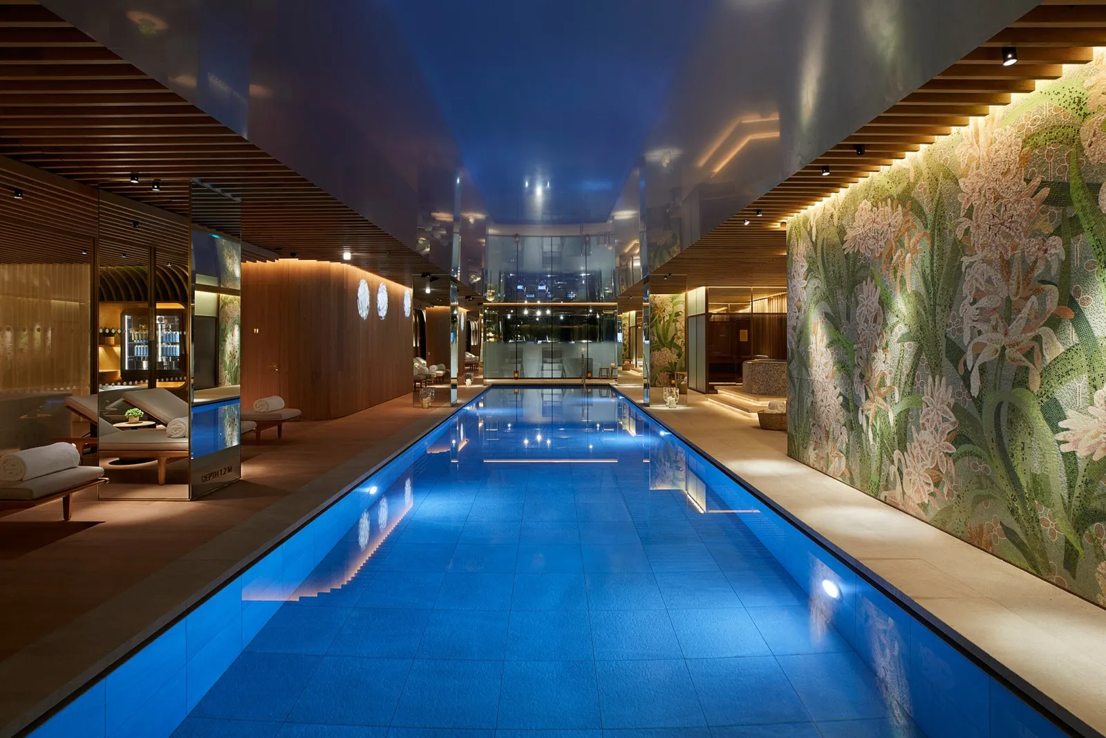 The 20-metre pool at 45 Park Lane, with its flower mosaic
