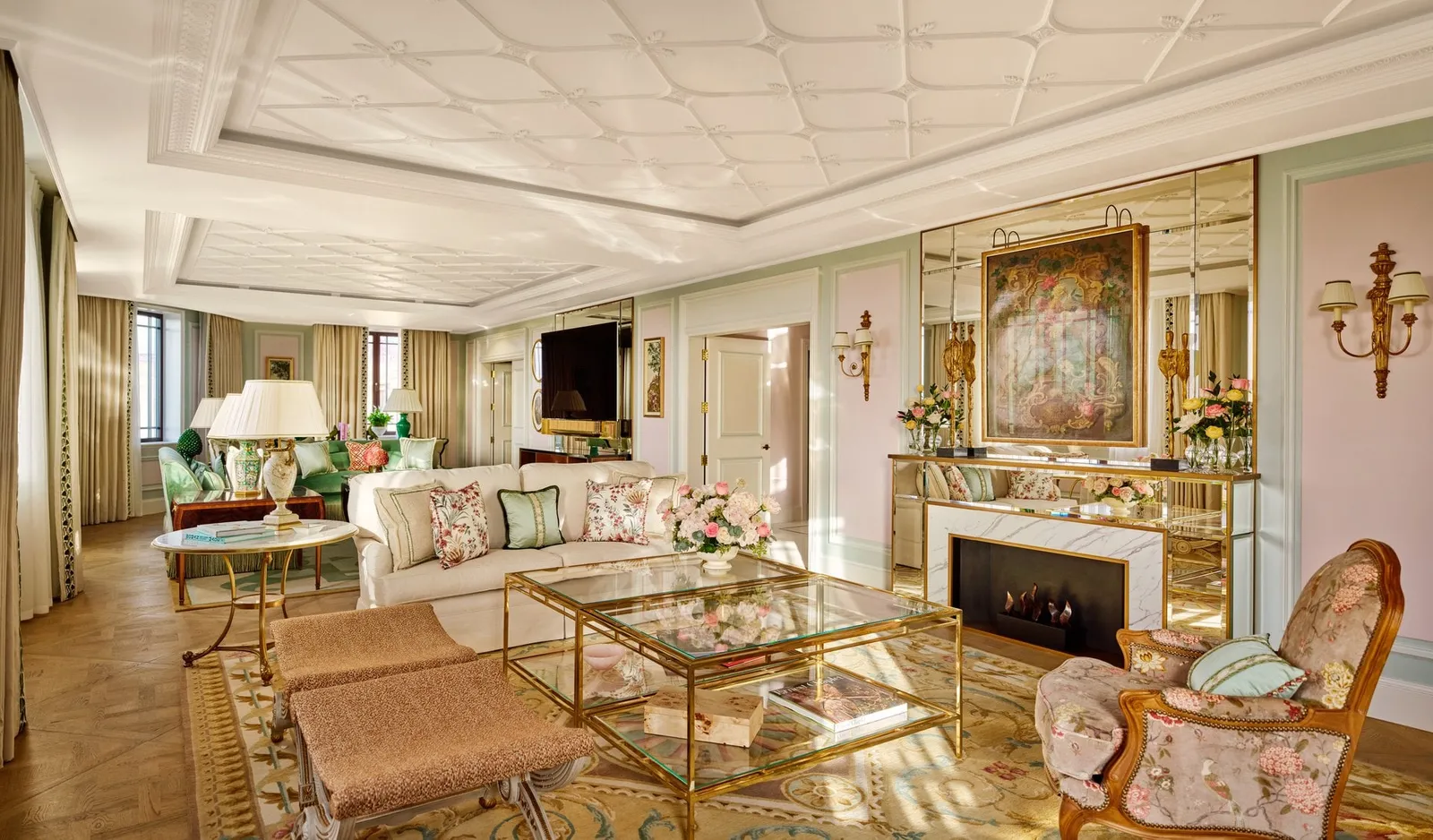 The Royal Suite’s sitting room and its fireplace