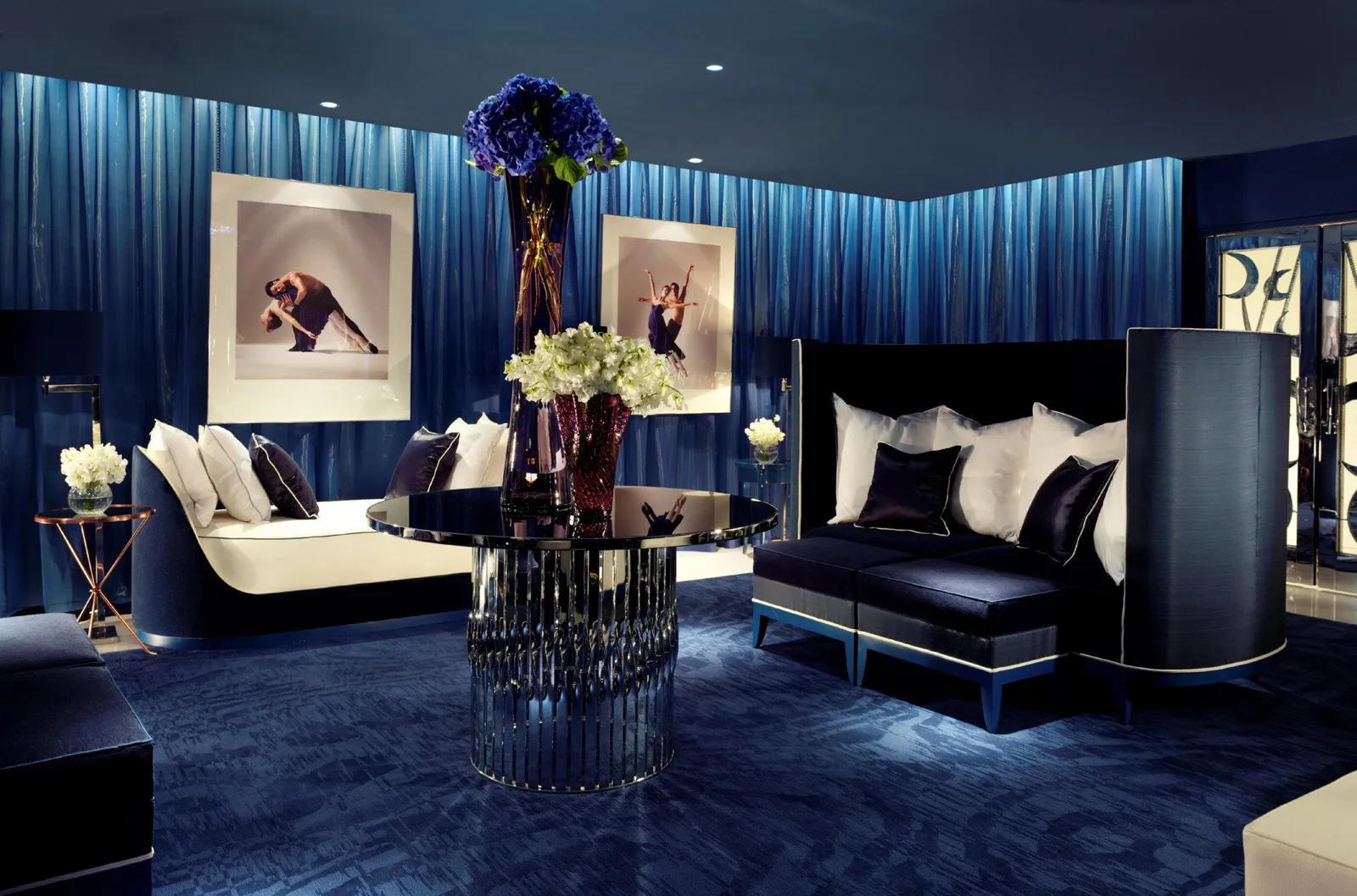 The spa’s midnight-blue relaxation room