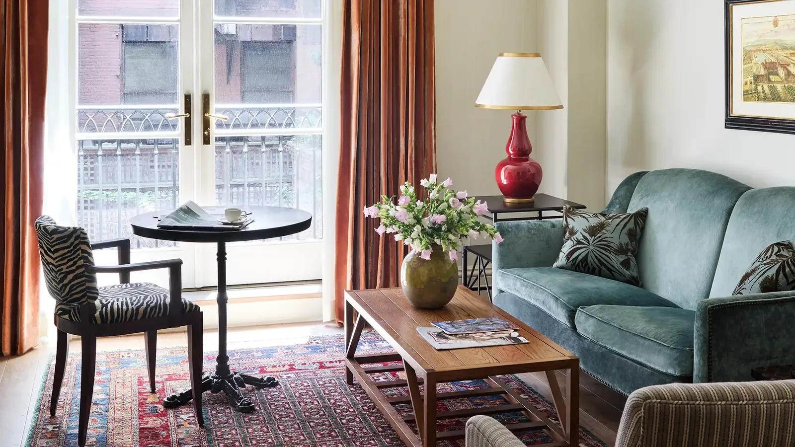The Courtyard Suite with its French doors open to the courtyard