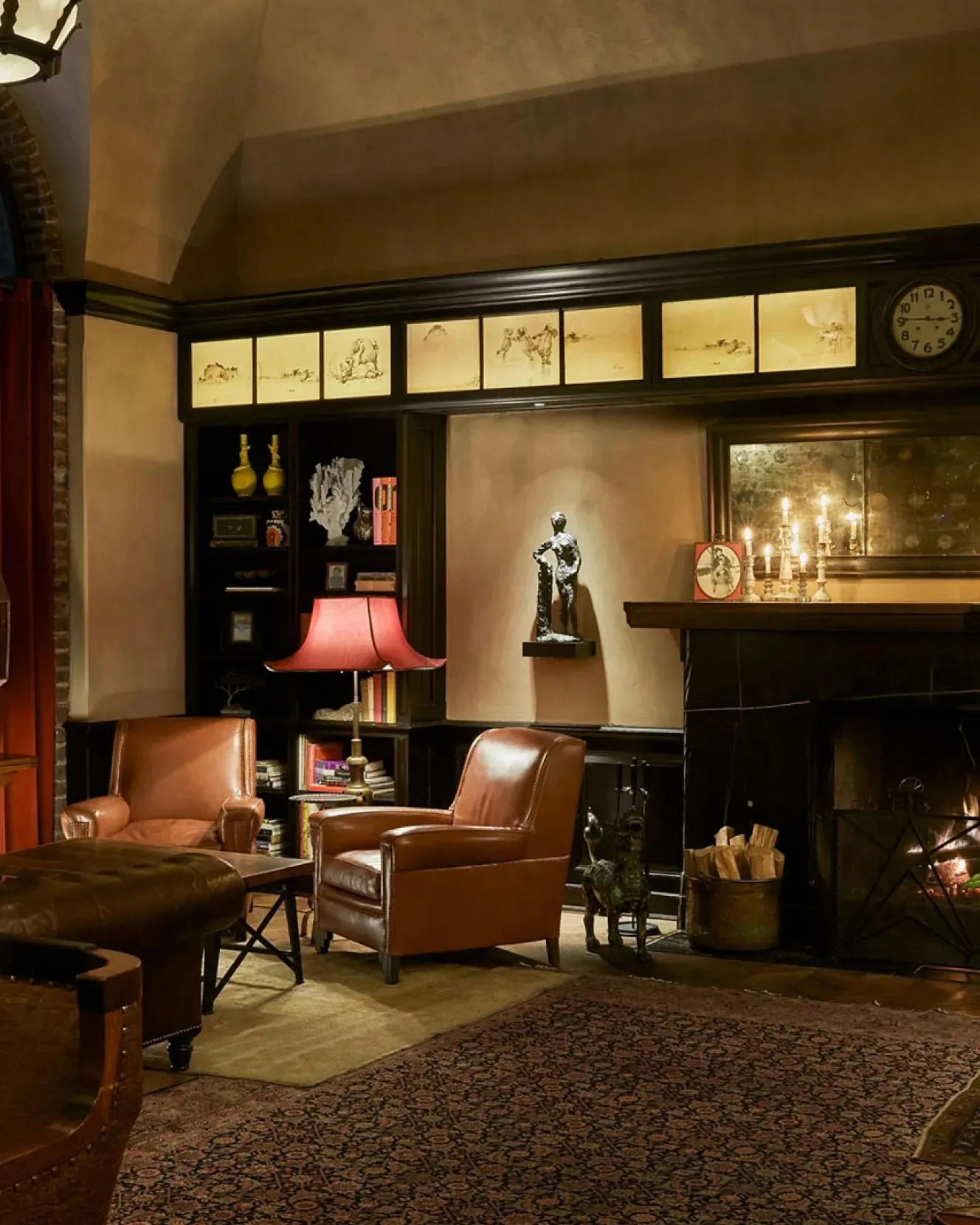 2 leather armchairs beside the Drawing Room fireplace