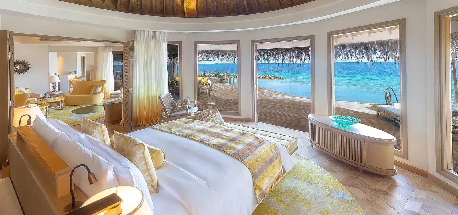 The bedroom overlooking the lagoon.