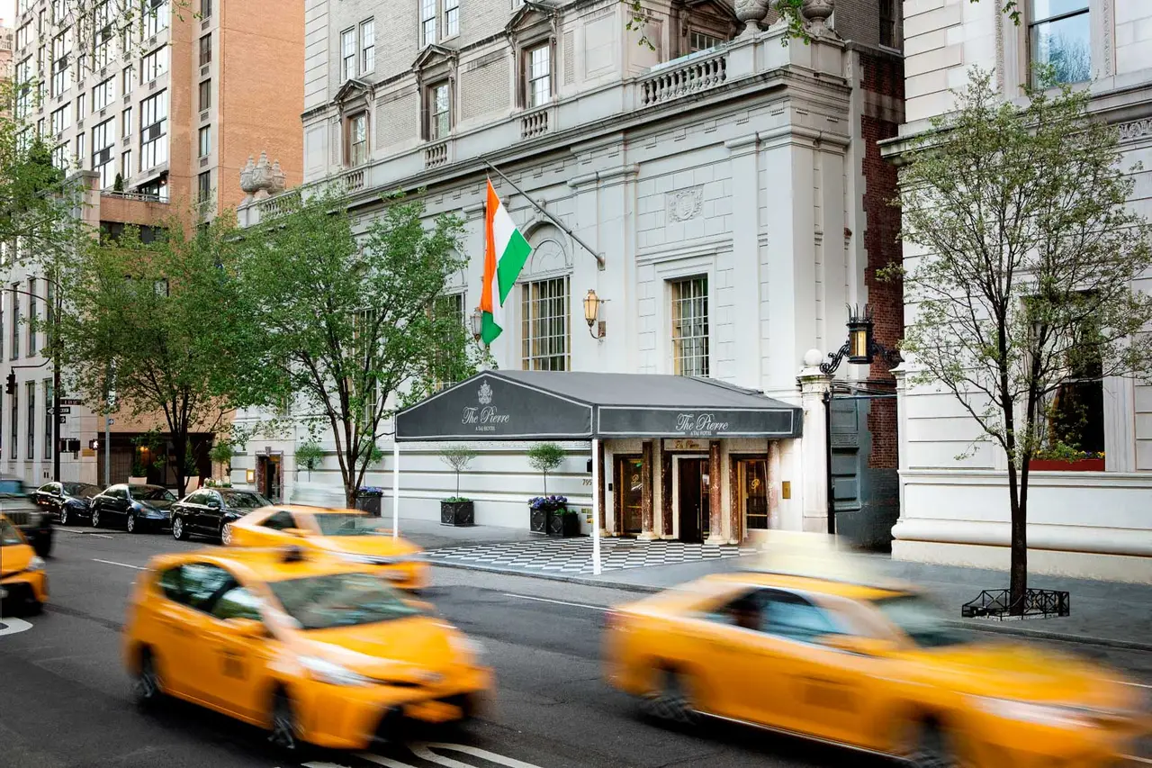 The Pierre’s entrance on East 61st Street, with yellow cabs passing