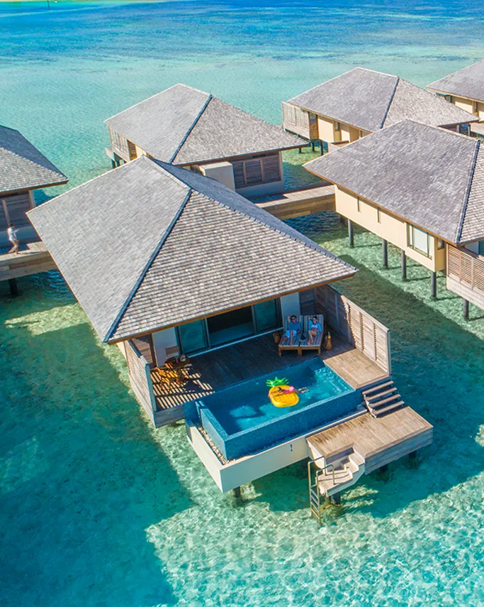 Water Pool Villas from above, pools facing the lagoon