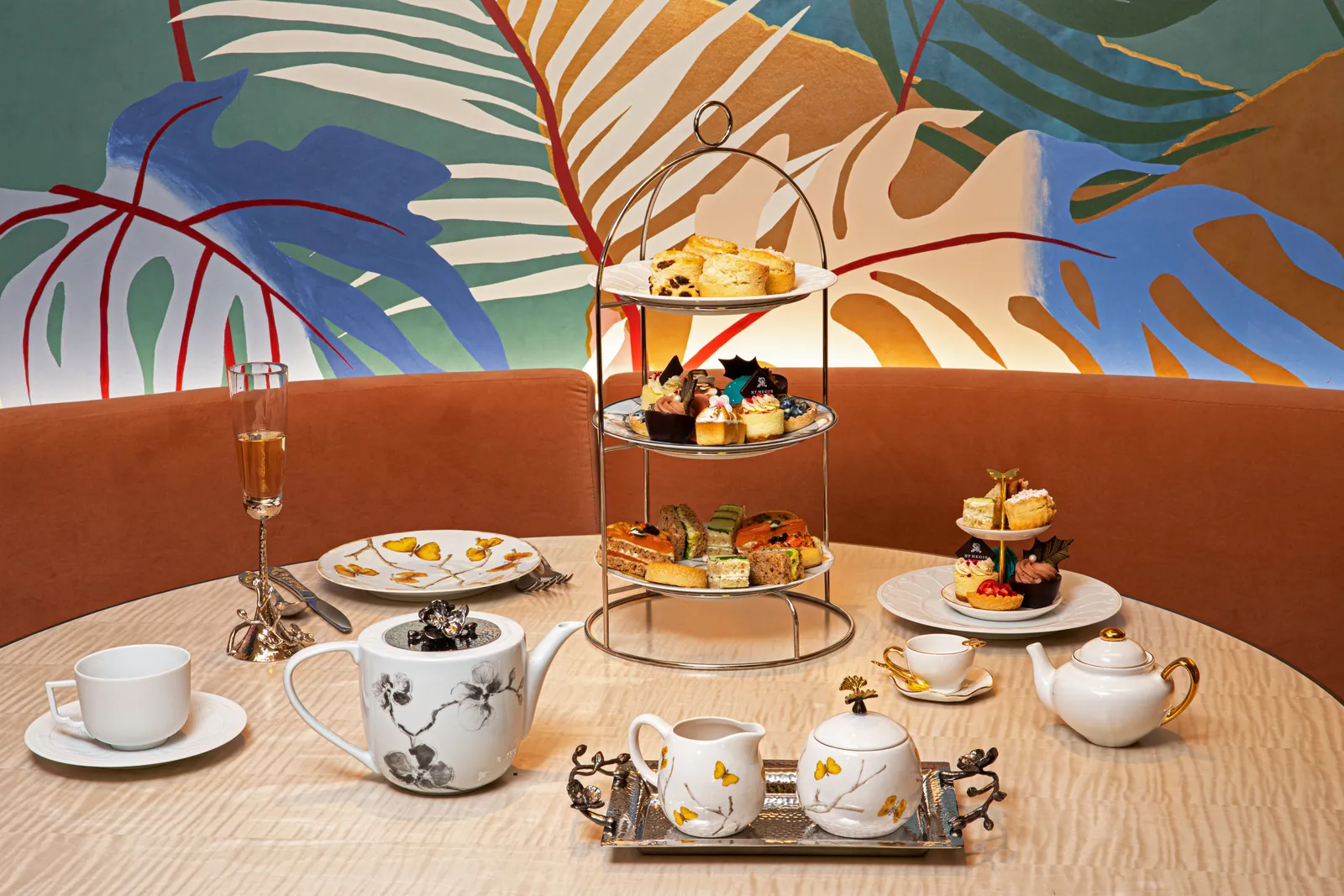 The afternoon tea stand on a table at La Maisonette