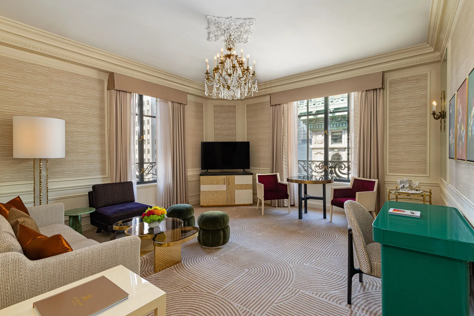 The Fifth Avenue Suite living room with windows on Fifth Avenue