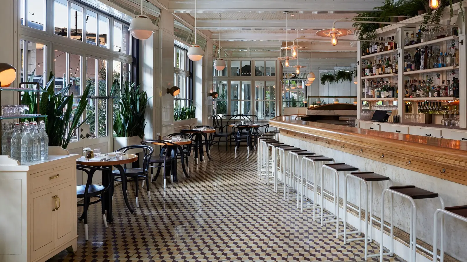 The Standard Grill’s bar, the chequered floor and the windows on the street