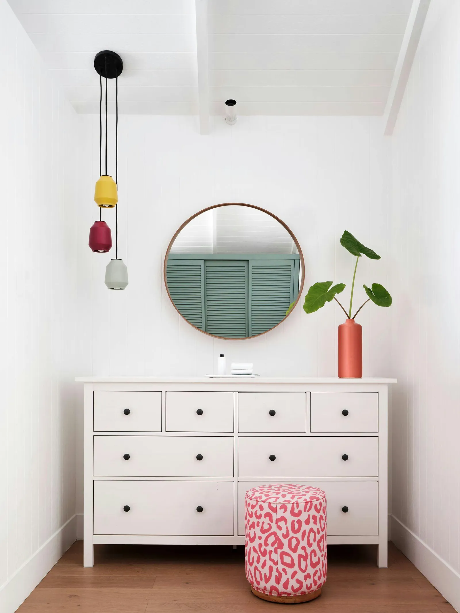 Deluxe Beach Pool Villa — Dresser, round mirror, stool and pendant lamps; NOT a bedroom view.