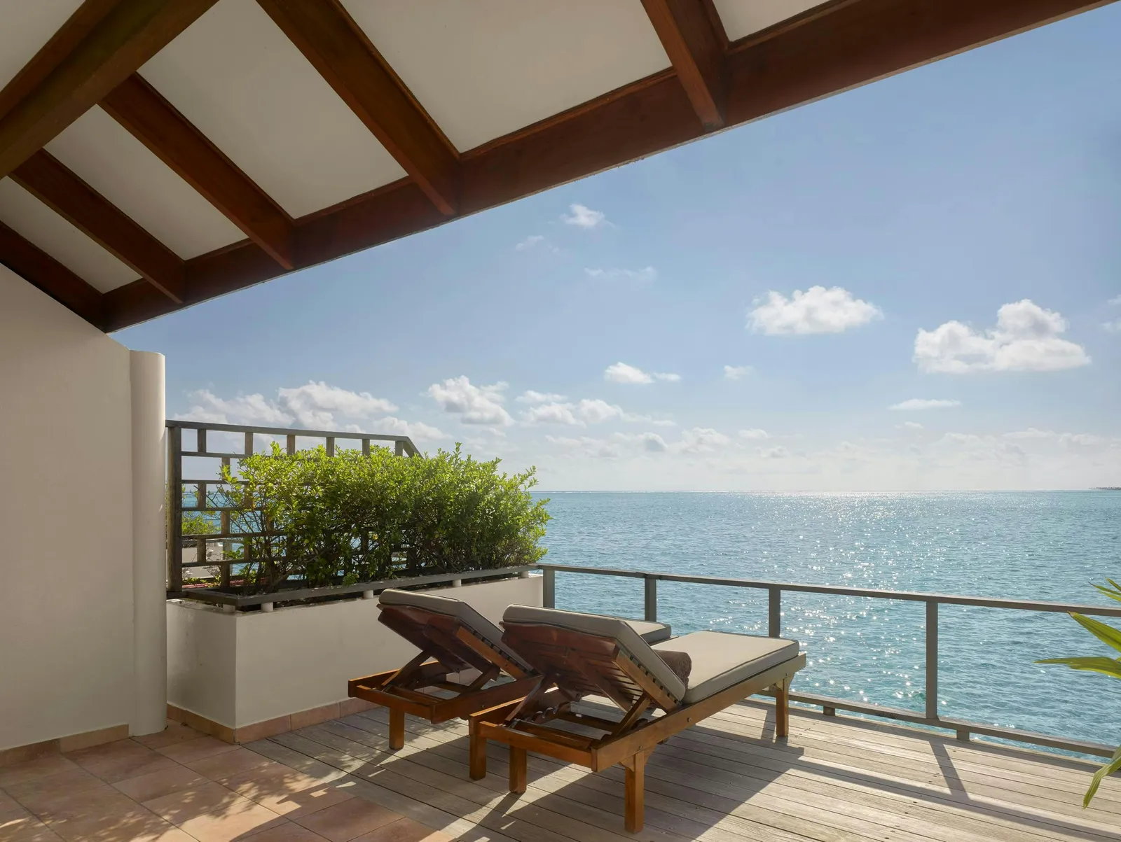 Overwater terrace in daylight.