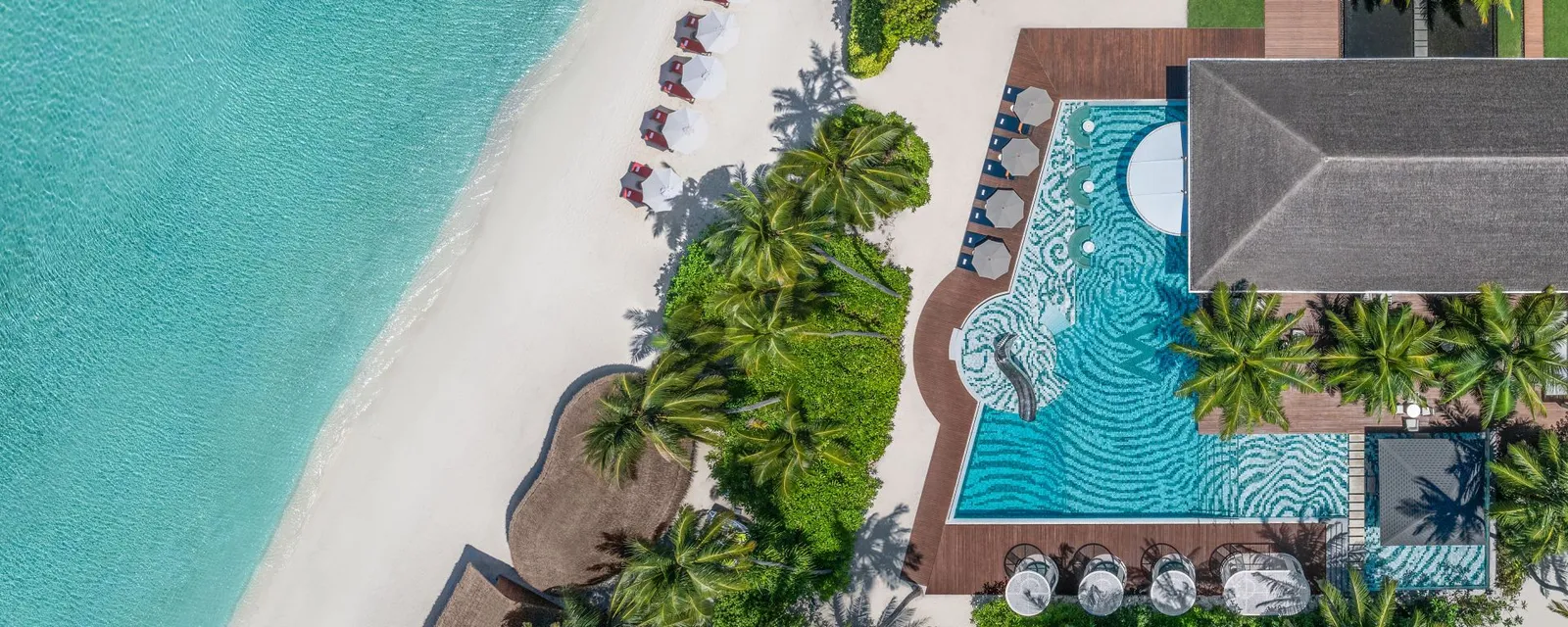 The WET pool and beachside sun loungers seen from above