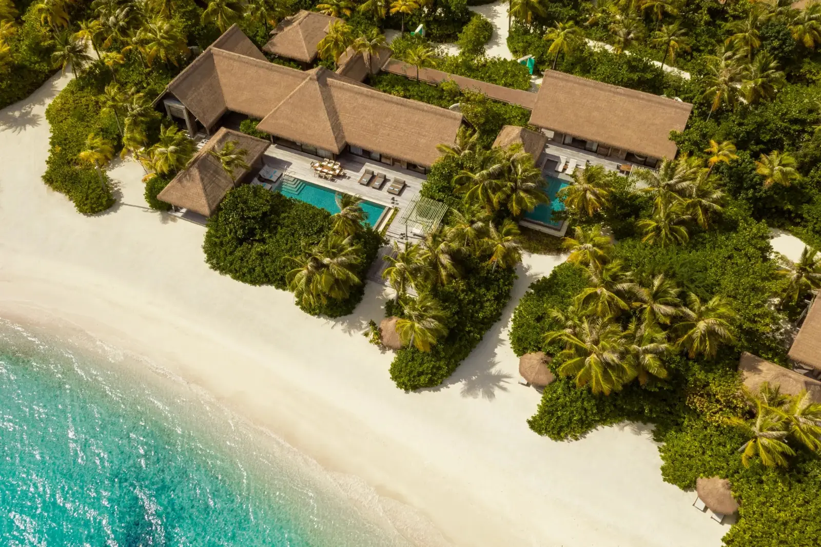 The Three Bedroom Grand Beach Villa from the air, between jungle and beach