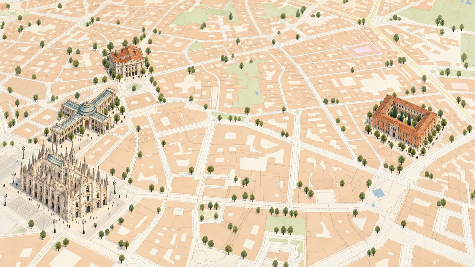 Mappa illustrata del percorso tra Portrait Milano, Teatro alla Scala, Galleria Vittorio Emanuele II e Duomo