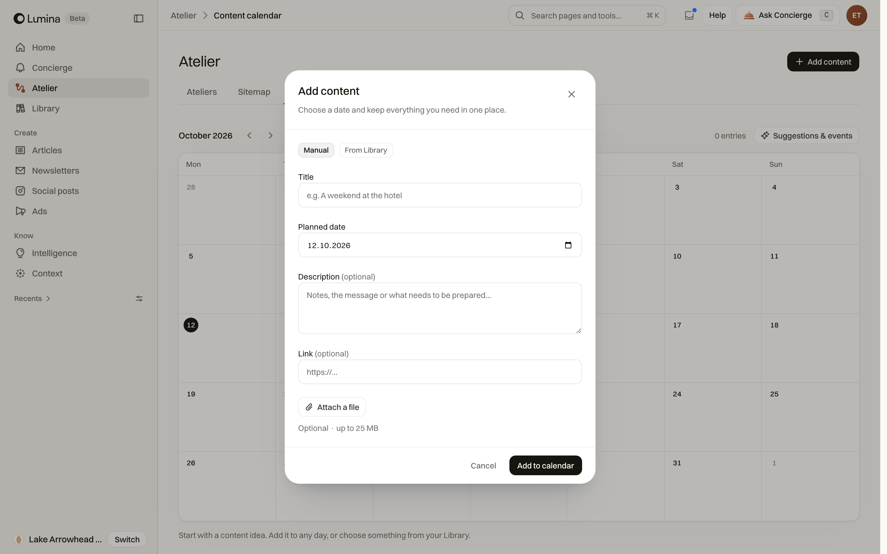Plan content with a title, date, description and optional attachment