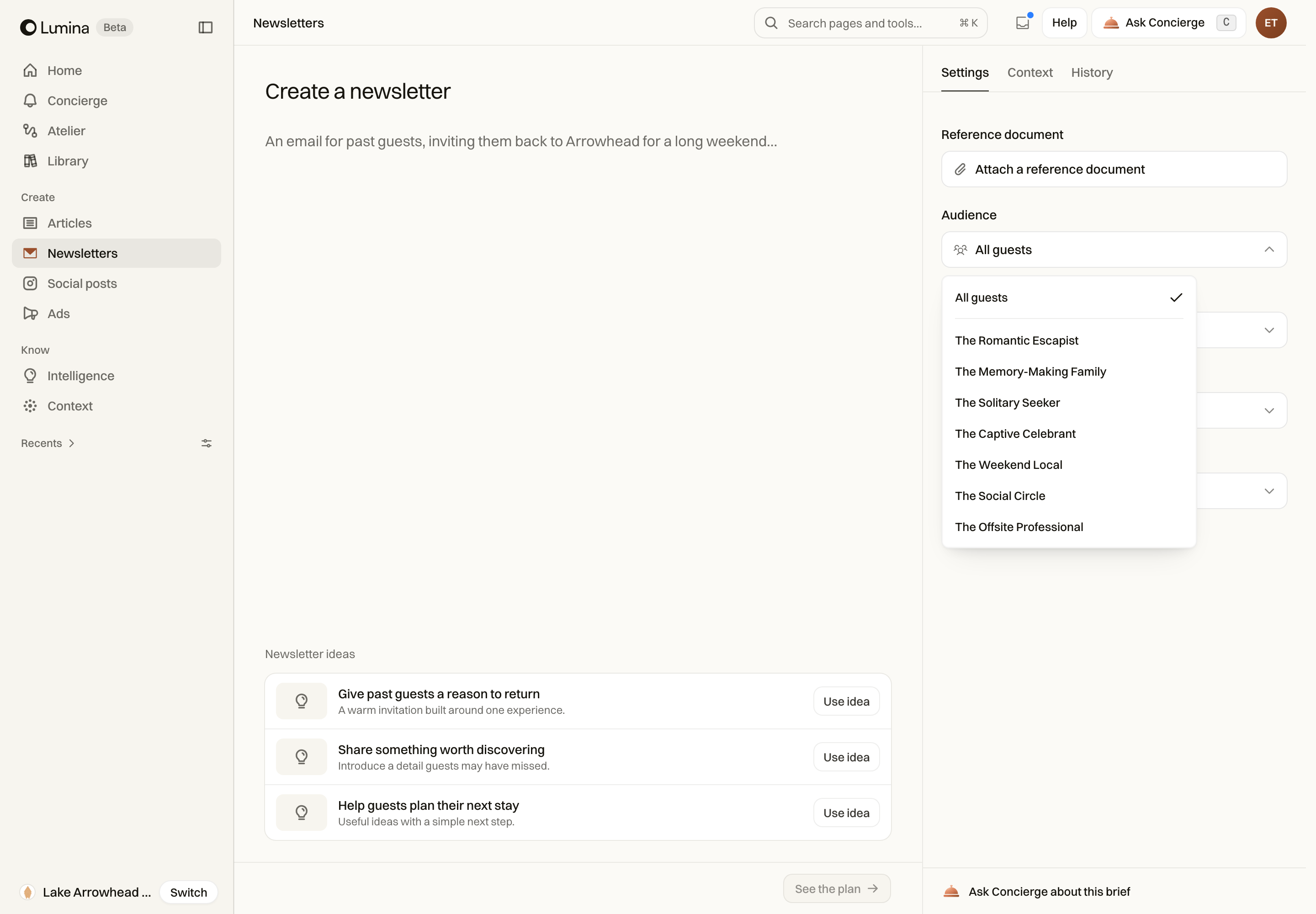 Choose the audience for a newsletter before creating the draft