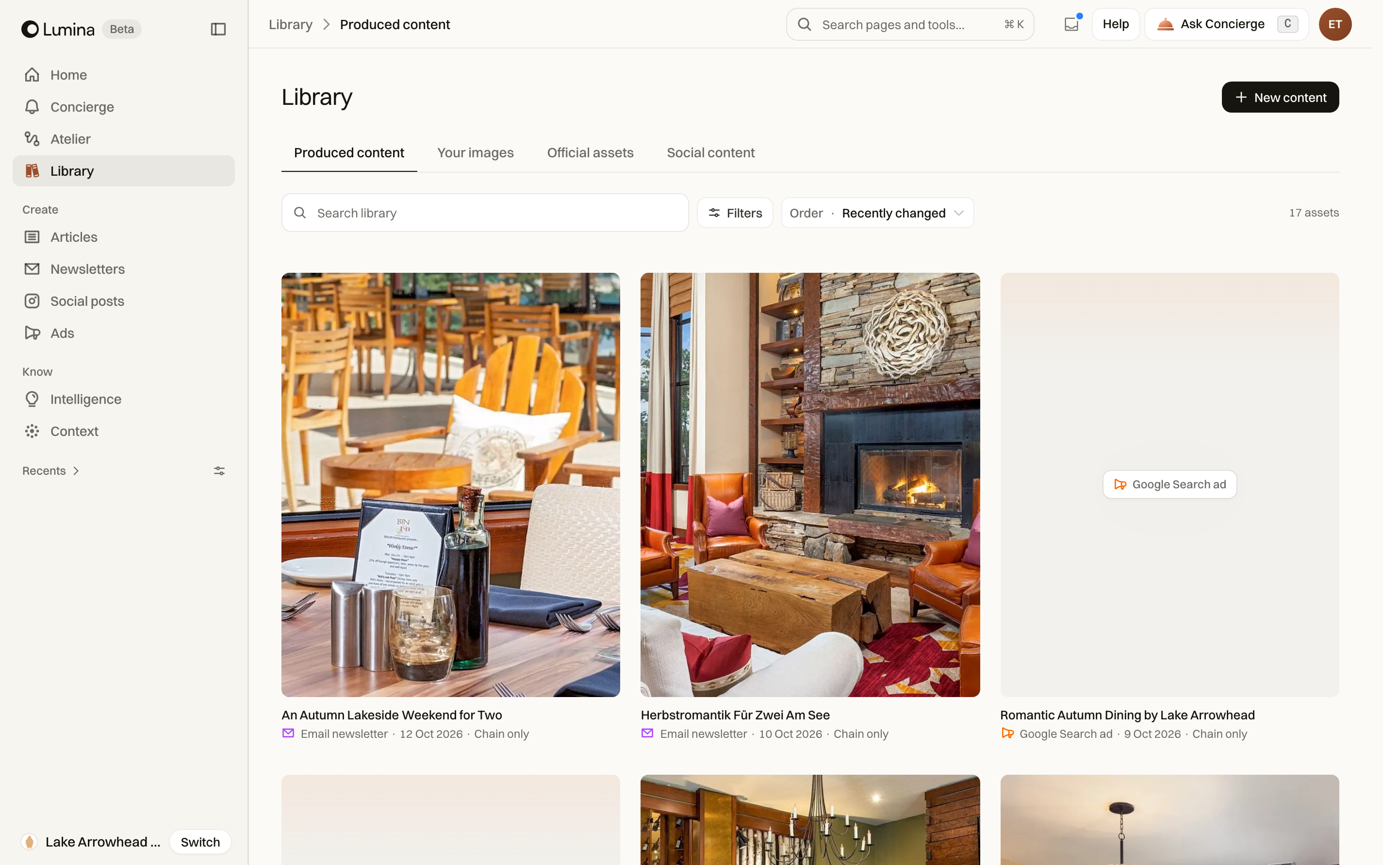 Library with saved hotel content and image controls