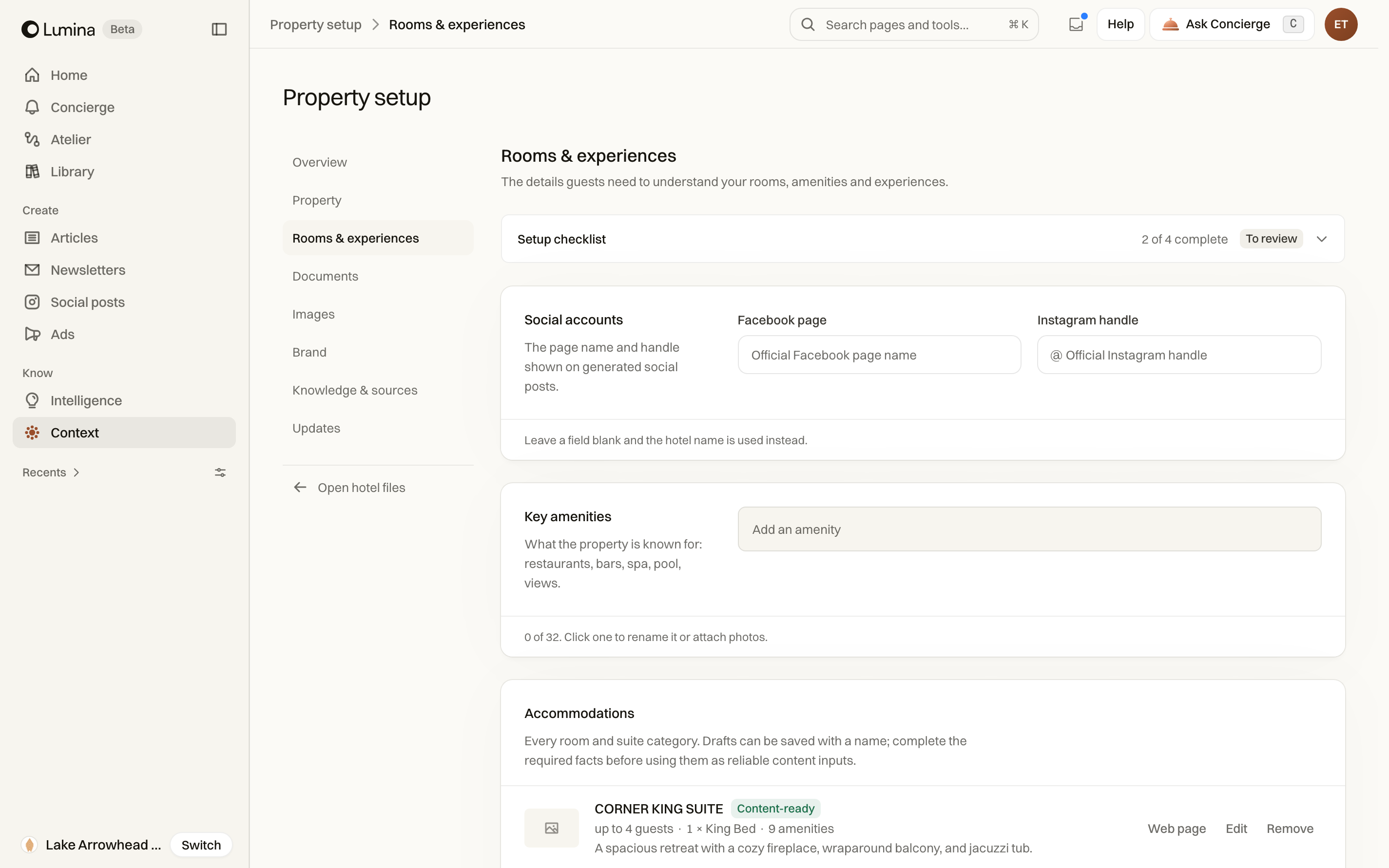 Property setup: open the editor for the source you need to maintain