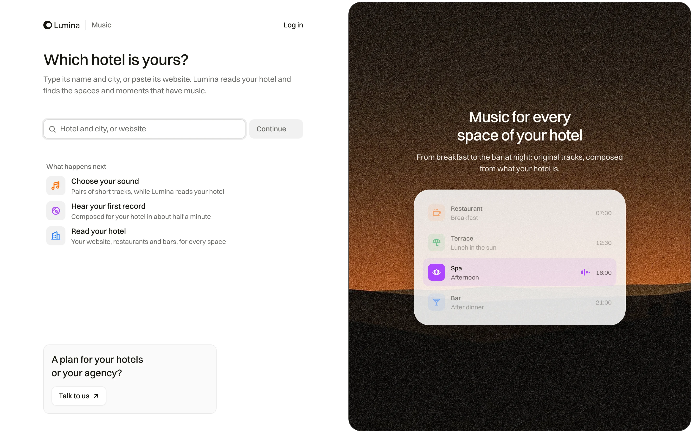 Music: the start page that composes music for each space of a hotel