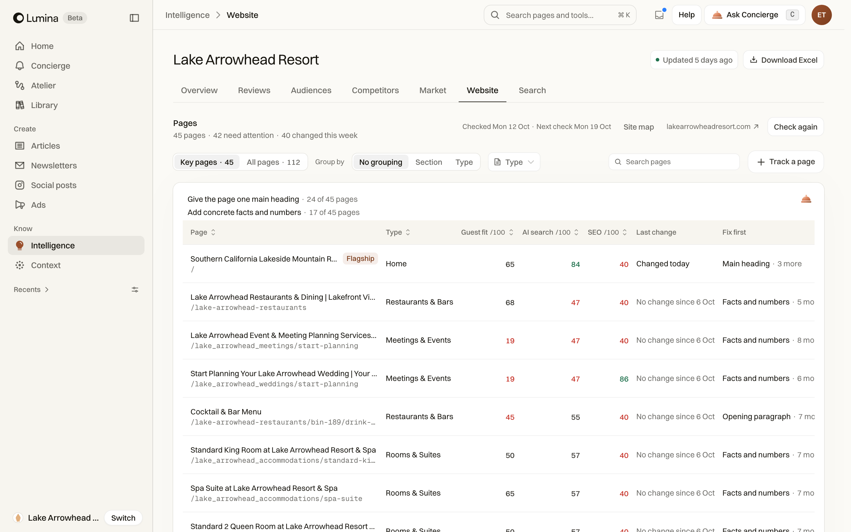 Website research with the hotel pages and their findings
